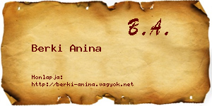 Berki Anina névjegykártya